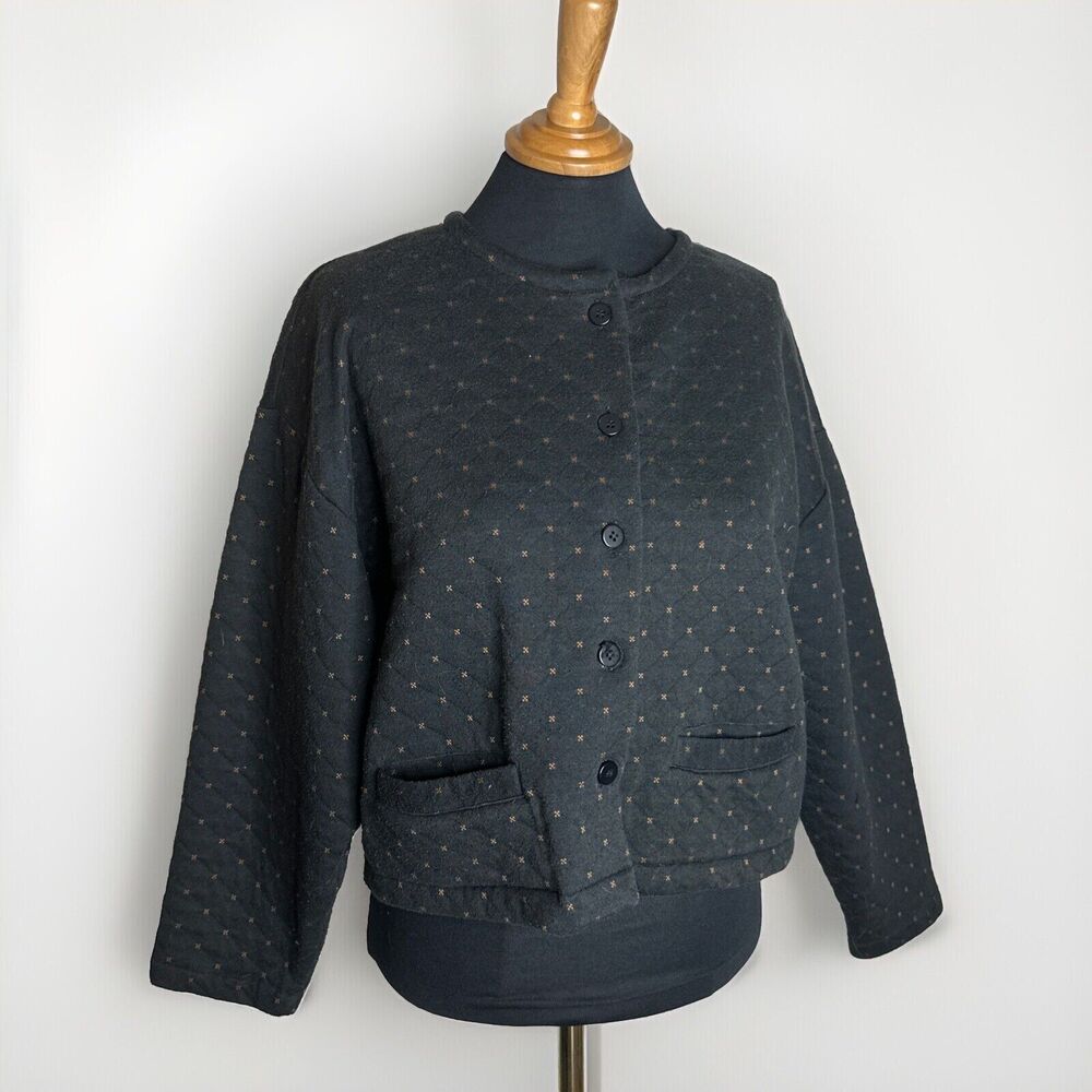 VTG Tarazzia Sport Quilted Button Cardigan Cropped Black Jacket M Grandmacore - Picture 6 of 10